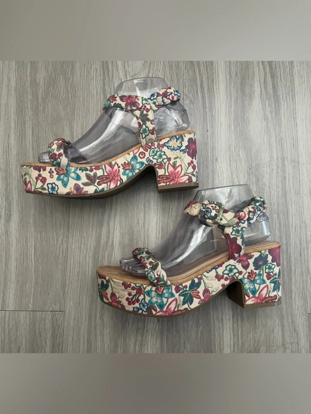 SO Floral Platform Sandals Women’s Size 8 Braided Ankle Strap Block Heel Boho Co
